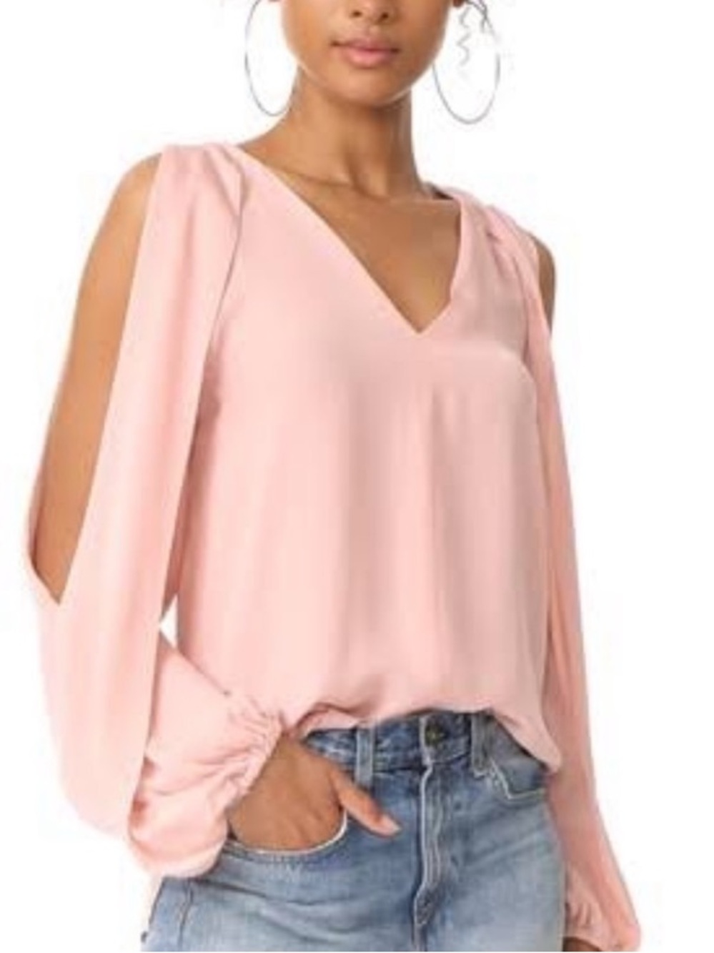 Kobi Halperin Caroline V-neck Split-sleeve Cold-shoulder Blouse In Rosewater XS